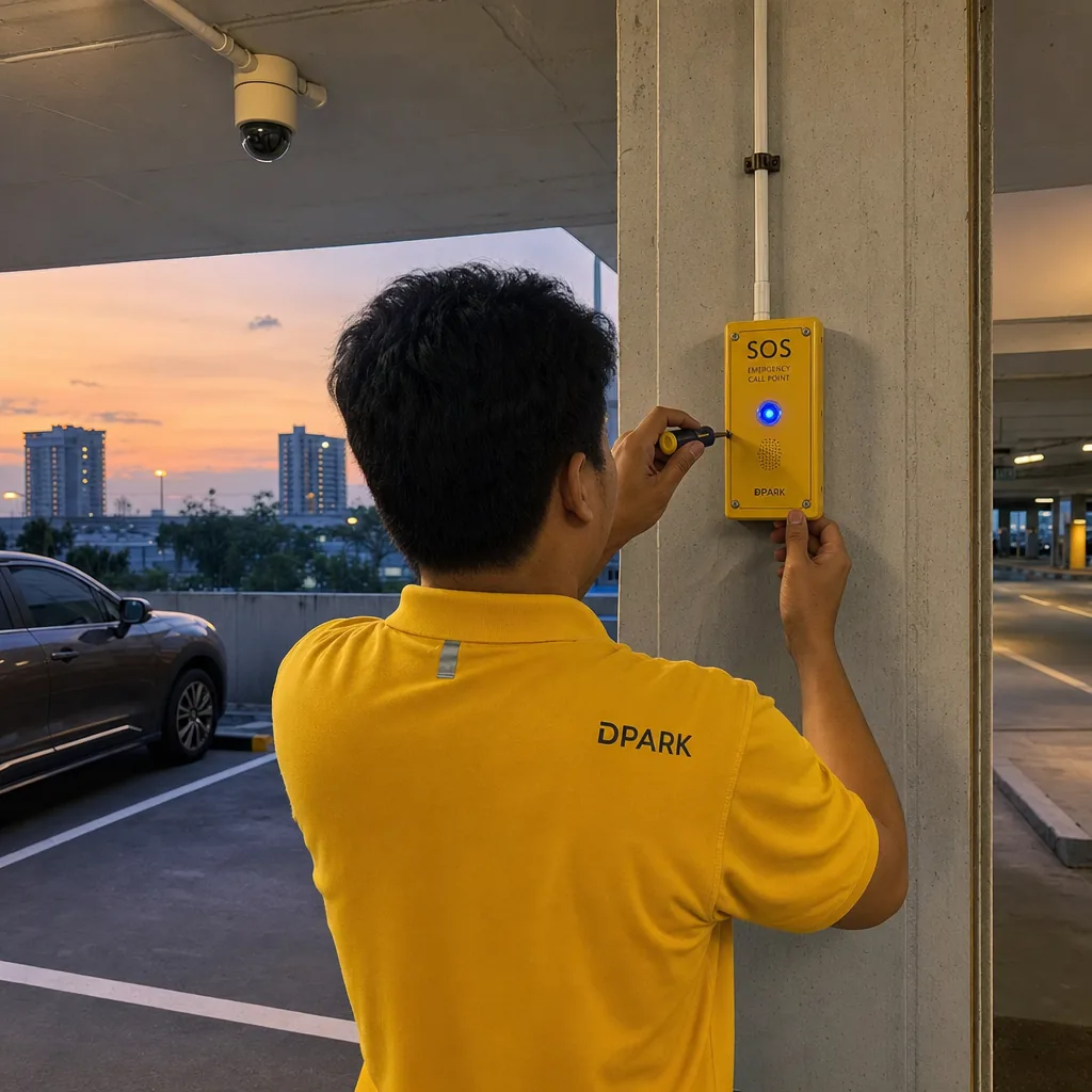 ทีมช่างของ Dolly Solutions เข้าติดตั้งอุปกรณ์ถึงหน้างานในลานจอดรถ