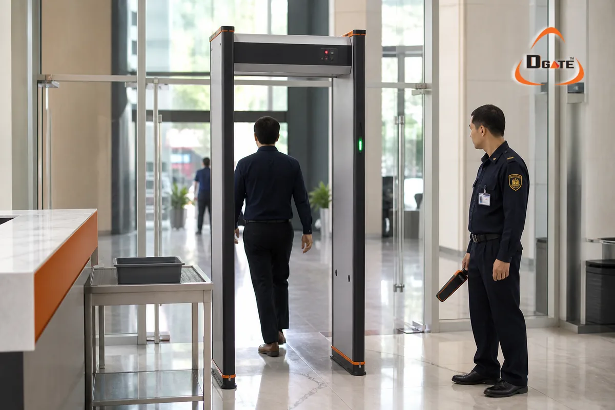 เครื่องตรวจจับโลหะแบบ Walk-Through ที่ทางเข้าอาคาร — D-Gate